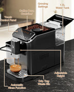 Garvee Professional Automatic Espresso Machine, 20 Bar Coffee Machine with Automatic Milk Frother, 1-15 Adjustable Grind for Home, Black