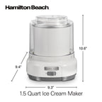 Hamilton Beach Electric Ice Cream Maker, Ice Cream Machine, 1.5 Quart Capacity, White