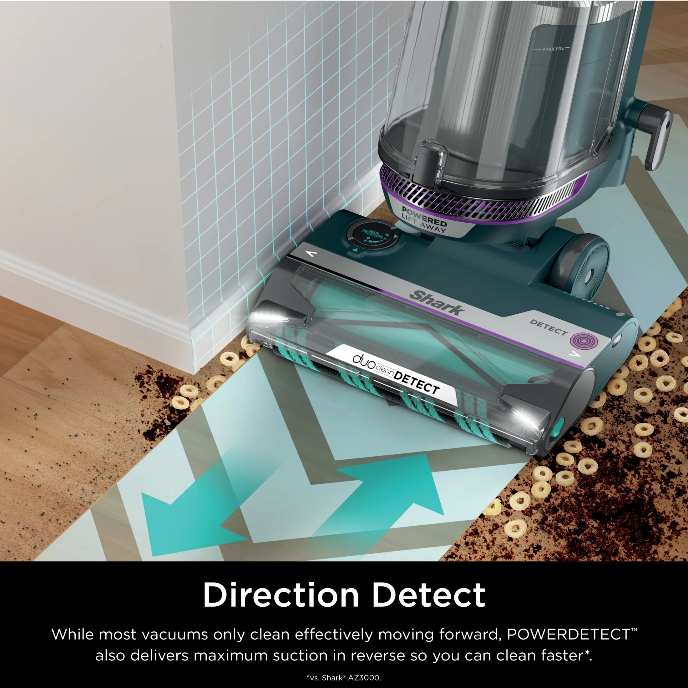 Shark POWERDETECT Upright Vacuum, Pet-Friendly, Two Brushroll System, Powerful Suction, DuoClean Detect, Self-cleaning Brushroll, Odor Neutralizer, LED Lights, AZ4000 Black/Teal