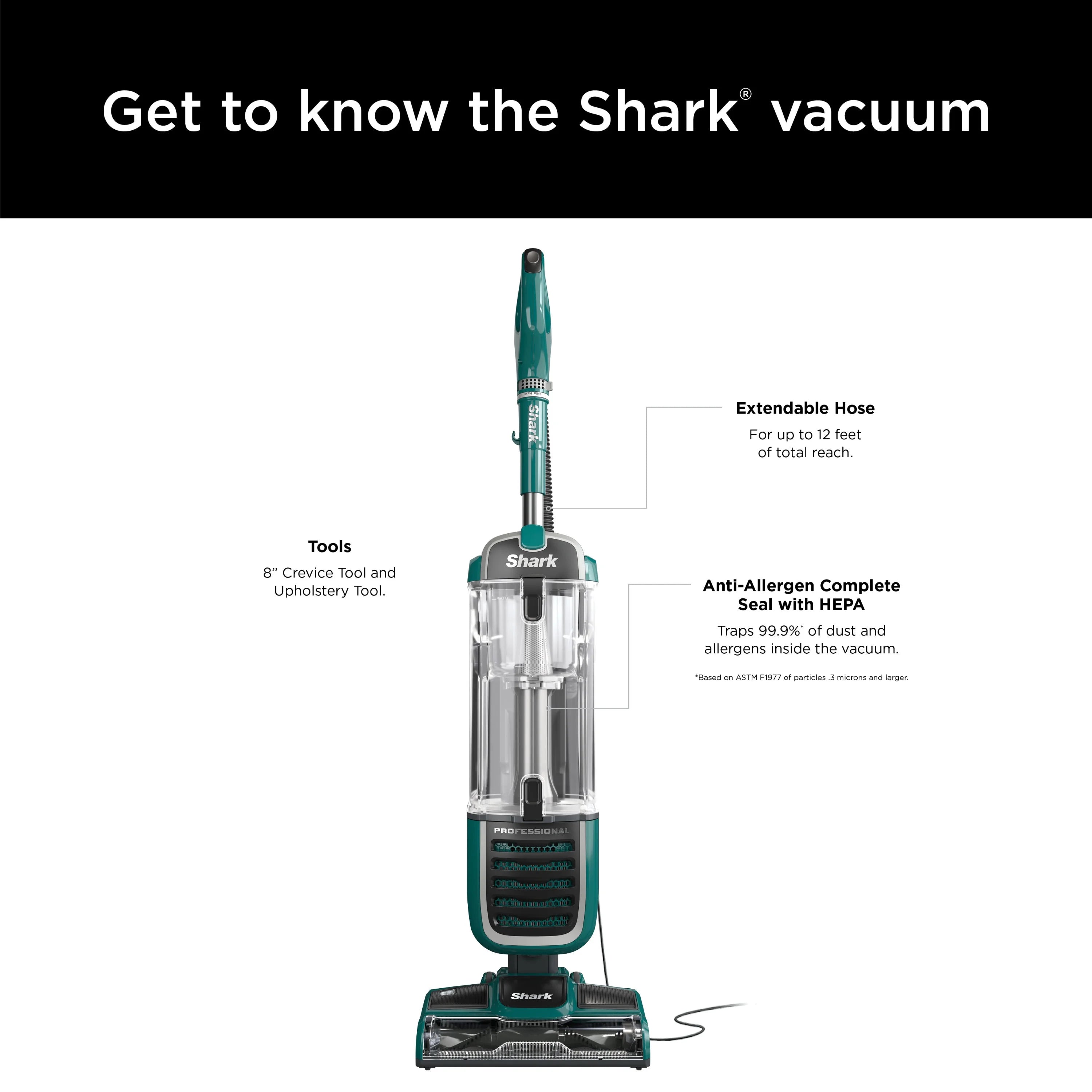 Shark Upright Vacuum, Navigator Swivel Pro Plus, Pet Friendly, Bagless, Powerful Suction, Hard Floor and Carpet, Large Dust Cup, Allergen Control, Swivel Steering, NV250, Green