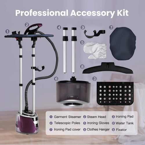 Advwin 1500W Standing Garment Steamer with 2.3L Water Tank, Adjustable Double Rod, 10 Ironing Modes, 35s Fast Heat-Up, Flat & Hanging Ironing