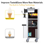 Entcook 3 Flavors Commercial Ice Cream Maker, 5.8-8 Gal/H Countertop Soft Serve Ice Cream Yogurt Machine with LCD Display