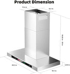 BRANO 30 Inch Wall Mount Range Hood Stainless Steel 900 CFM with Voice/Gesture/Touch Control, 4 Speed Exhaust Fan