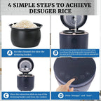 Hakka Brothers Low Sugar Rice Cooker 4-Cup Uncooked Capacity, Black - Built-In Timer