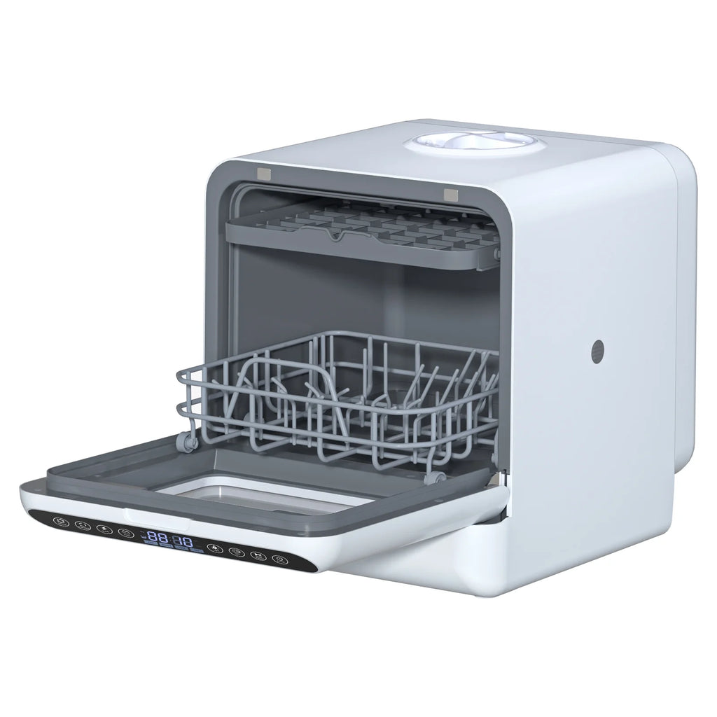 Happydeer Mini Dishwasher with a Built-in 5L Water Tank, No Hookup Needed, 2-Tier Rack, 3-Spray Arm, Air-Dry Function, Automatic Smart Portable Countertop Dishwasher