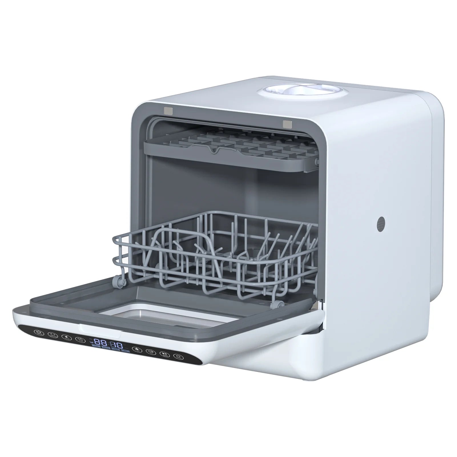 Happydeer Mini Dishwasher with a Built-in 5L Water Tank, No Hookup Needed, 2-Tier Rack, 3-Spray Arm, Air-Dry Function, Automatic Smart Portable Countertop Dishwasher