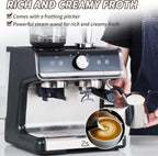 COZONY Espresso Machine 15 Bar, 2.5 L Water Tank, Semi Automatic Coffee Maker with Grinder, Milk Frother/Steam Wand, Italian Pump, All-in-One Espresso Machine, Stainless Steel, Silver