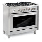 Cosmo 4 Piece Kitchen Appliance Packages with 36" Freestanding 220/240V Dual Fuel Range 36" Island Range Hood 24" Built-in Integrated Dishwasher & French Door Refrigerator Kitchen Appliance Bundles