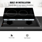 KFFKFF Integrated Electric Cooking Surface, Dimensions 20 x 11.6 inches, Dual Heating Elements, 240V Glass-based Heat Conductor with Sensitive Touch Commands, Inclusive of Timer & Safety Lock for Kid