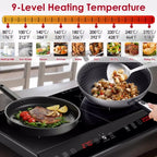 Dual Burner Induction Cooktop, 9 Power/Temperature Levels with Smart Timer, Safety Lock for Simmer/Fry/Boil