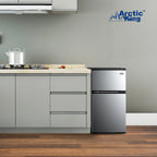 Arctic King 3.2 Cu ft Two Door Mini Fridge with Freezer, Stainless Steel, E-Star