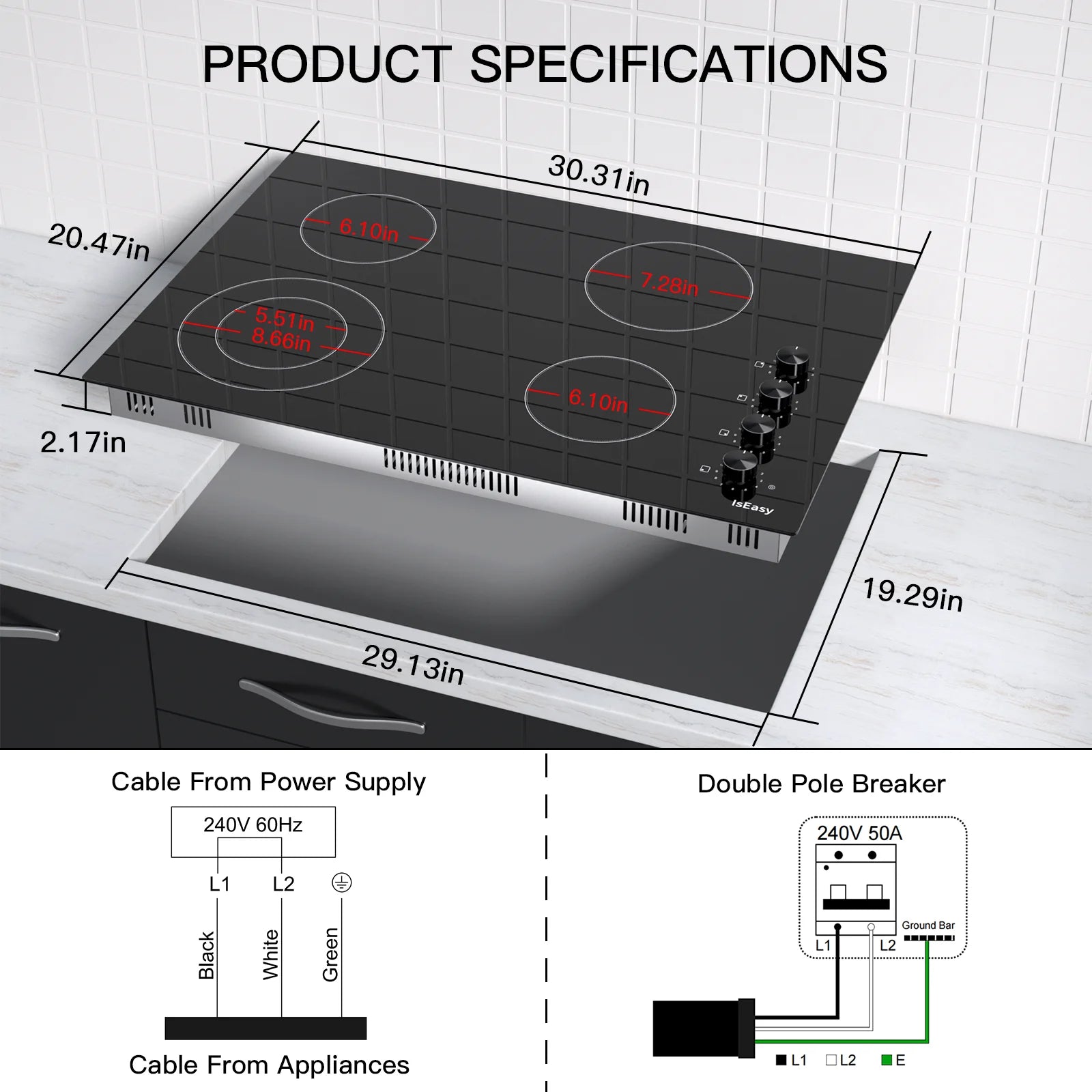 IsEasy 30" Electric Stove in Ceramic with 4 burners