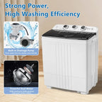 20Lb Twin Tub Washing Machine w/ Built-In Pump - Semi-Automatic 1300RPM Compact Washer for Apartment, Dorm, RV, Camping, White/Black