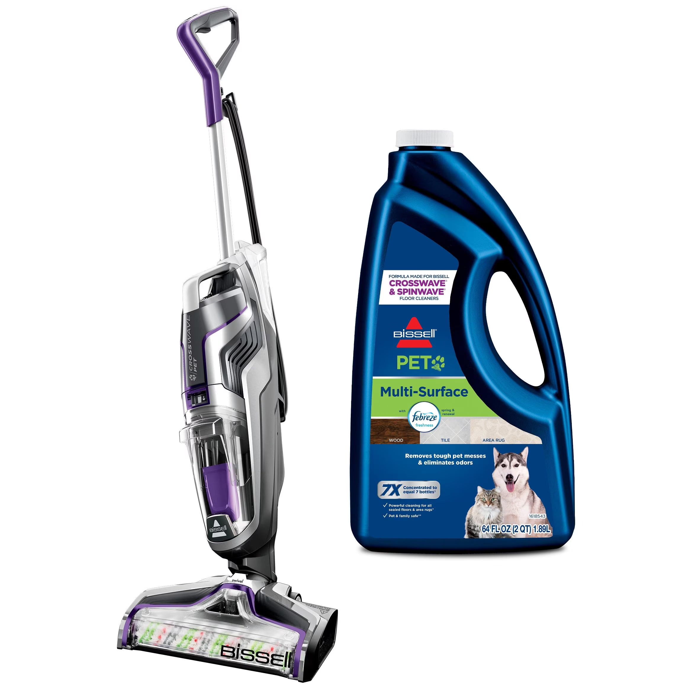 BISSELL® CrossWave® Turbo Pet Pro Multi-Surface Wet-Dry Vacuum 2328 & BISSELL Multi-Surface PET Formula for Crosswave and Spinwave, 64oz, 22951