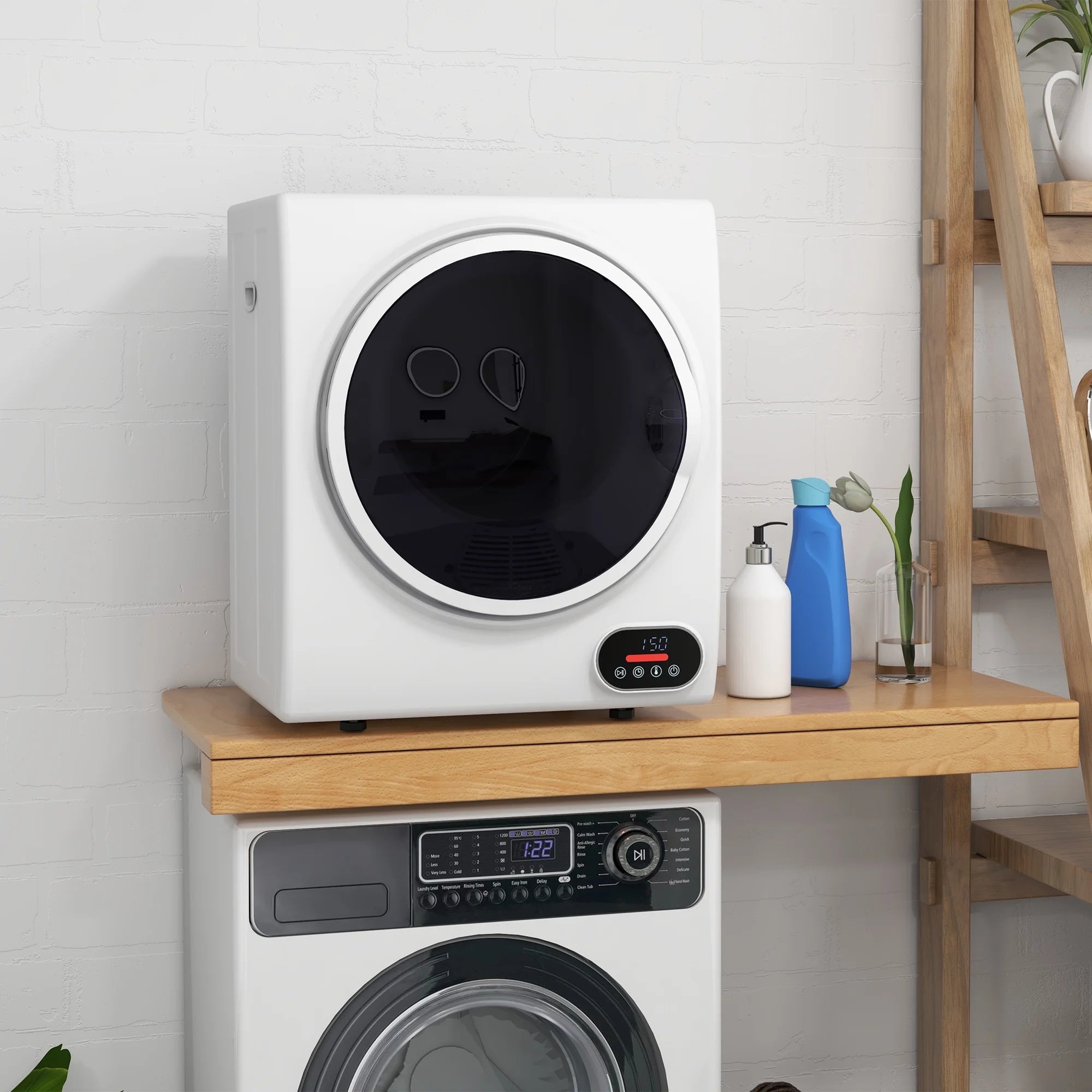 Portable Clothes Dryer, 120V 850W Compact Laundry Dryer With Intelligent Drying, 1.5 Cu.Ft Stainless Steel Drum, Front Load Electric Dryer For Apartments, Dorms, Rvs, White