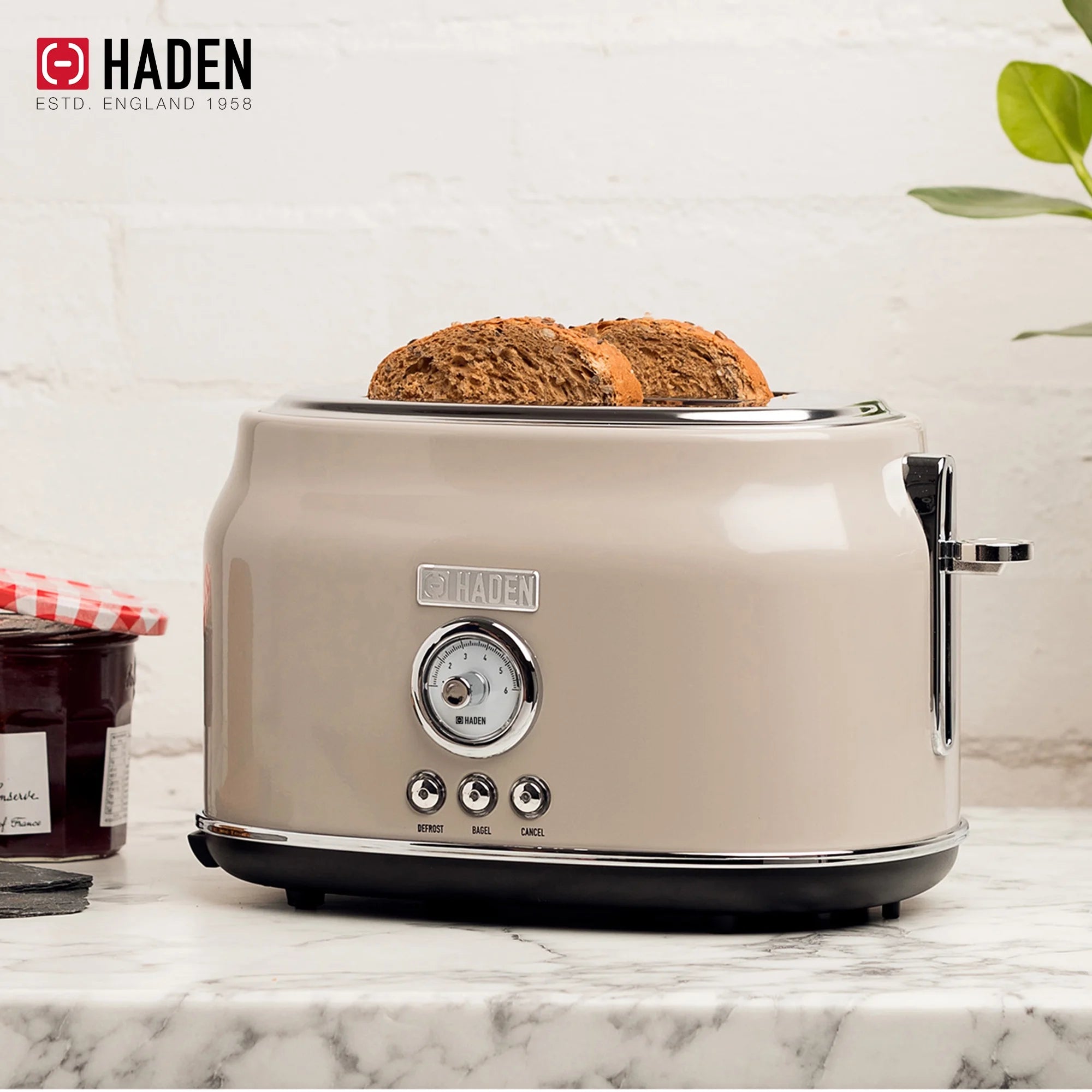Haden 12 Cup Coffee Maker with 2 Slice Stainless Steel Bread Toaster, White