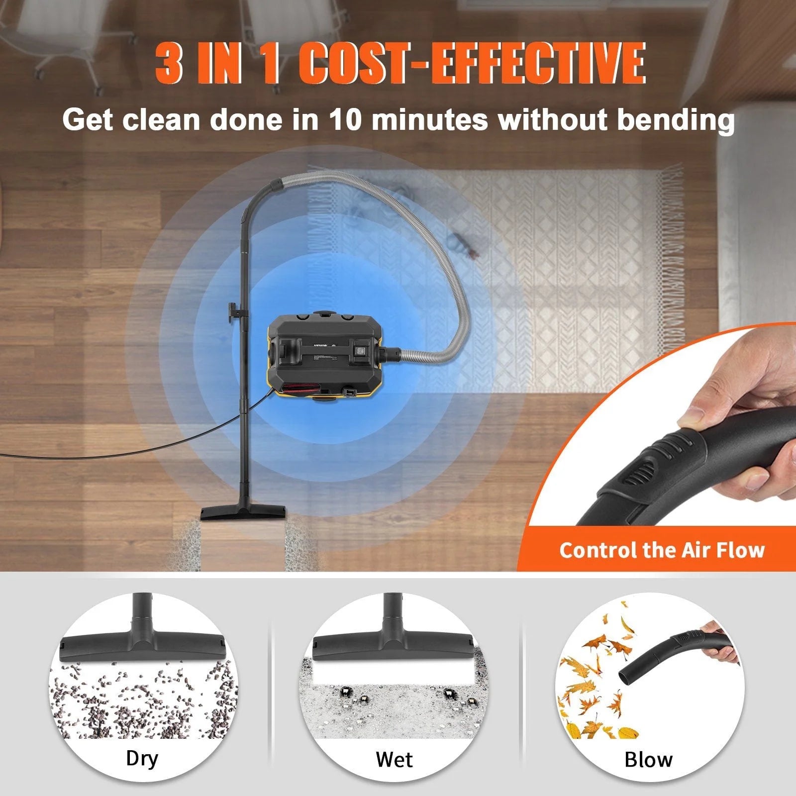 4 Gallon Wet Dry Vacuum, 5 Peak HP Powerful Suction, 3-in-1 Blower & Vacuum for Home, Car, Gaps, Includes Portable Attachments, ETL Listed