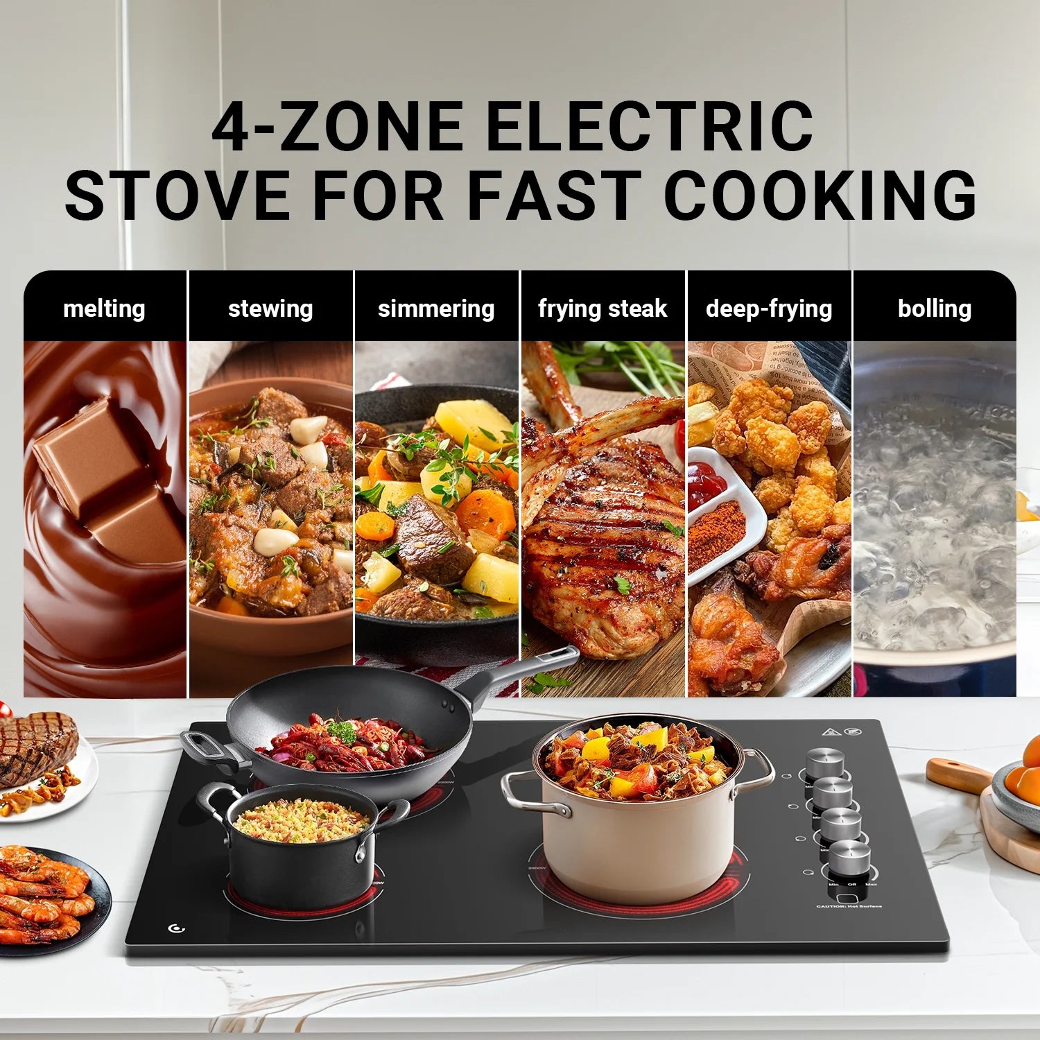 30 Inch Electric Cooktop 4 Burners, Sumaki Built-in Electric Burner with 4 Burners, 240V Power Control by Knob, 7000W Electric Stove with Hot Surface Indicator
