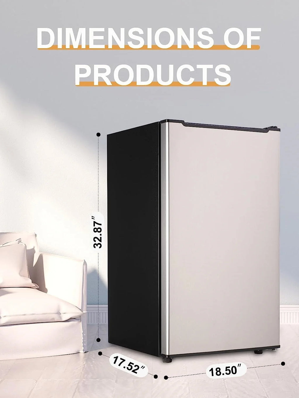 Upright Freezer , 3.0 Cu.ft Compact Upright Freezer with Adjustable Thermostat, Mini Freezer with Reversible Stainless Steel Single Door, Silver