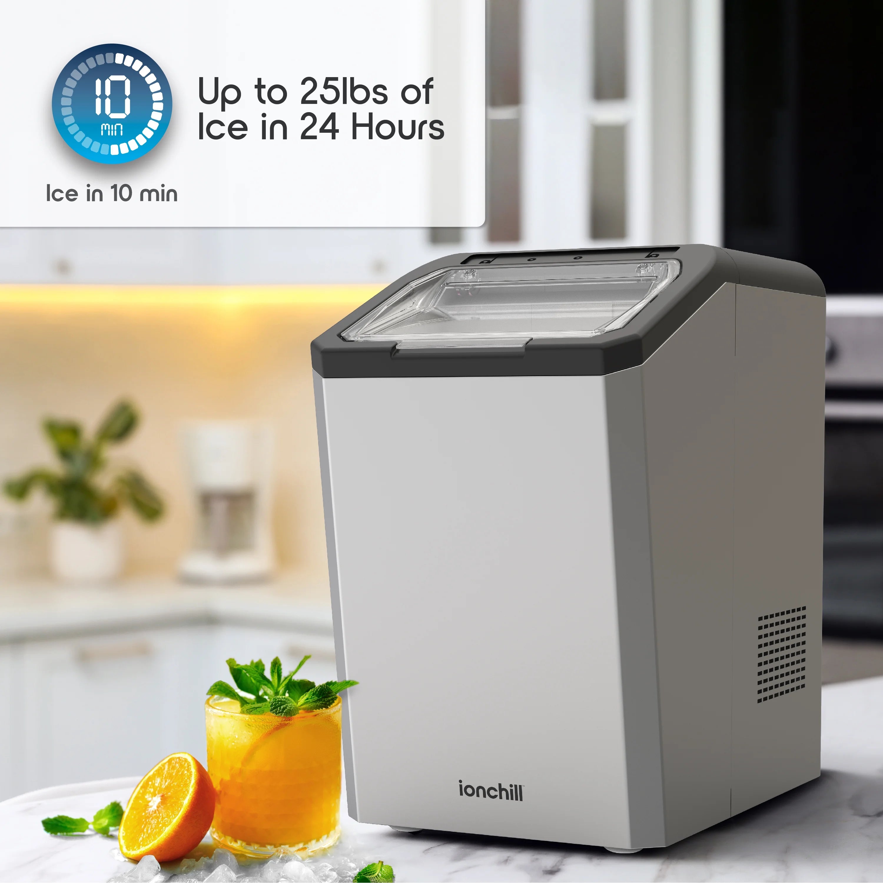 Ionchill QuickCube 3L Capacity Nugget Ice Maker, Stainless Steel