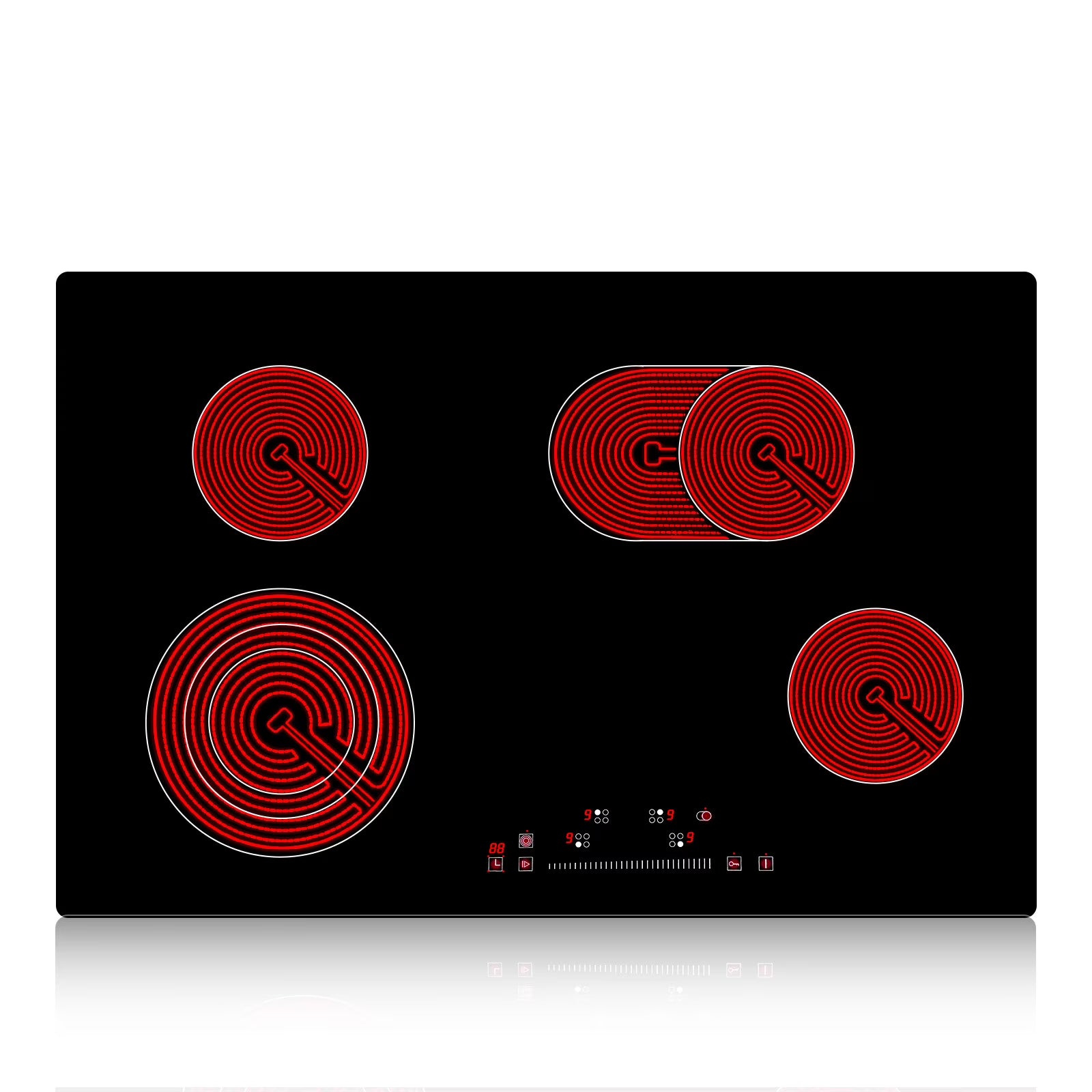 KFFKFF Ceramic Cooktop, 30" 4 Burners Induction Stovetop, 240V 7200W with Touch Control, Timer & Child Lock, 9 Temperature Levels for Diverse Culinary Tasks