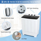 Veeboto Portable Washing Machine, 30LBS Twin Tub Mini Compact Laundry 19lbs Washer/11lbs Spinner with Drain Pump & Time Control Washer Spinner Combo, White
