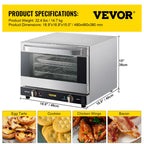 VEVOR Commercial Convection Oven,21L/19Qt,Quarter-Size Conventional Oven Countertop,1440W 3-Tier Toaster with Front Glass Door,Electric Baking Oven with Trays Wire Racks Clip Gloves