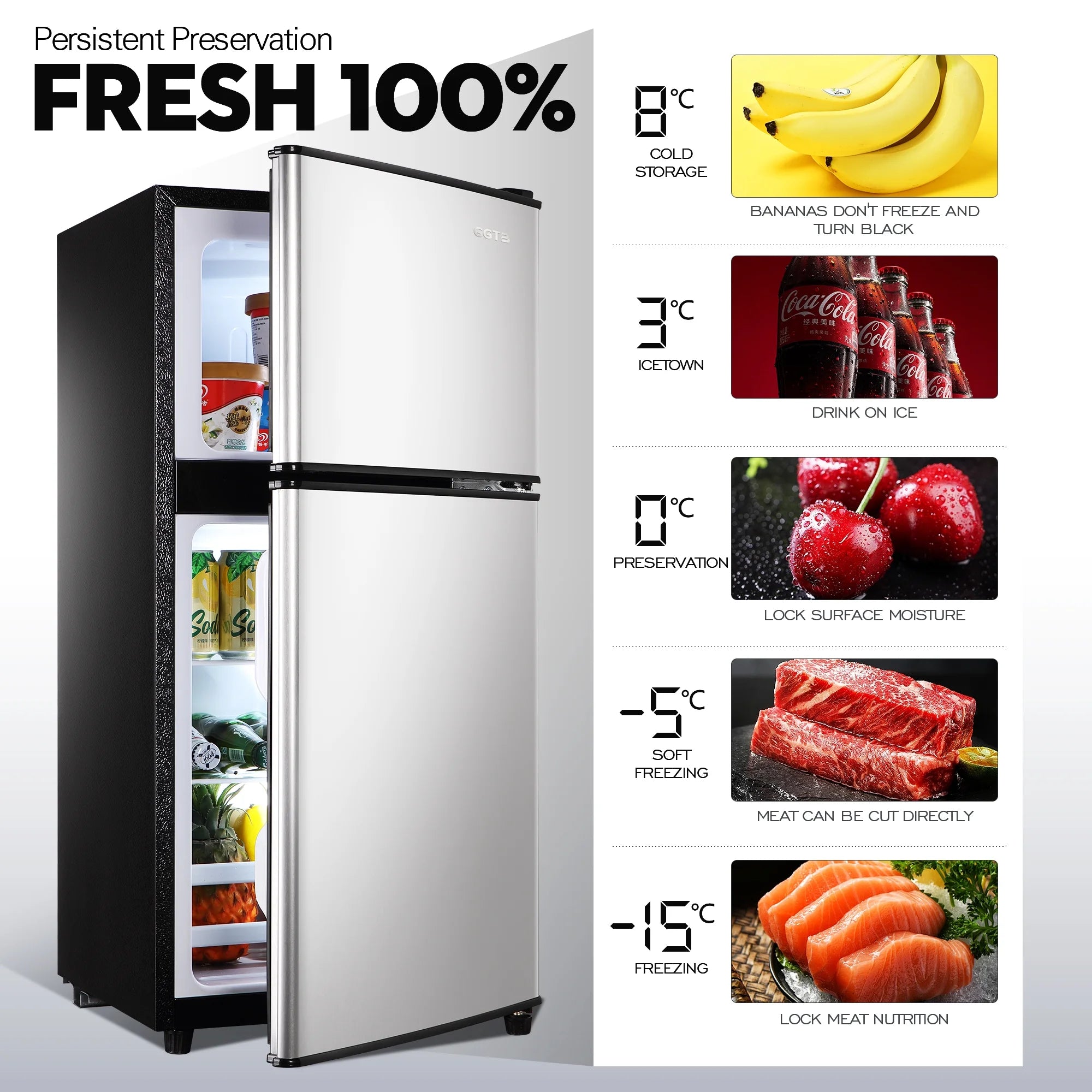GGTB Retro Compact Two Door Refrigerator, Black, 3.0 Cu ft