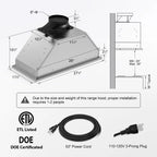30" Under Cabinet Range Hood Kitchen Stove Vent Hood, with 900 CFM, 4 Speed Gesture Sensing&Touch Control Panel