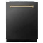 ZLINE Autograph Edition 24" 3rd Rack Top Touch Control Tall Tub Dishwasher in Black Stainless Steel with Gold Handle, 45dBa (DWMTZ-BS-24-G)