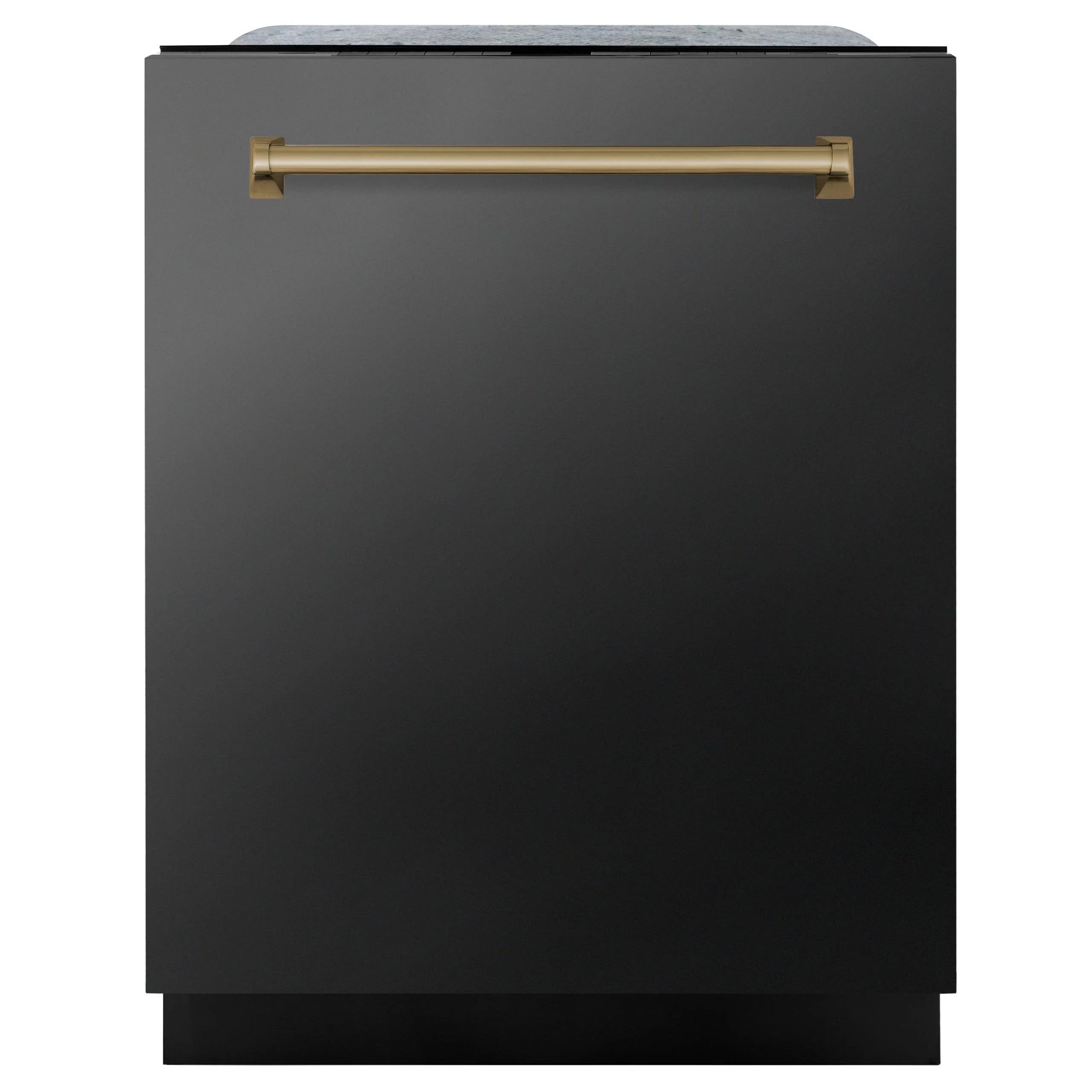 ZLINE Autograph Edition 24" 3rd Rack Top Touch Control Tall Tub Dishwasher in Black Stainless Steel with Gold Handle, 45dBa (DWMTZ-BS-24-G)