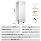 KFFKFF Commercial Reach-In Refrigerator 19.32 Cu.ft Upright Freezer 1 Door 4 Shelves 4 Wheels 27" Width