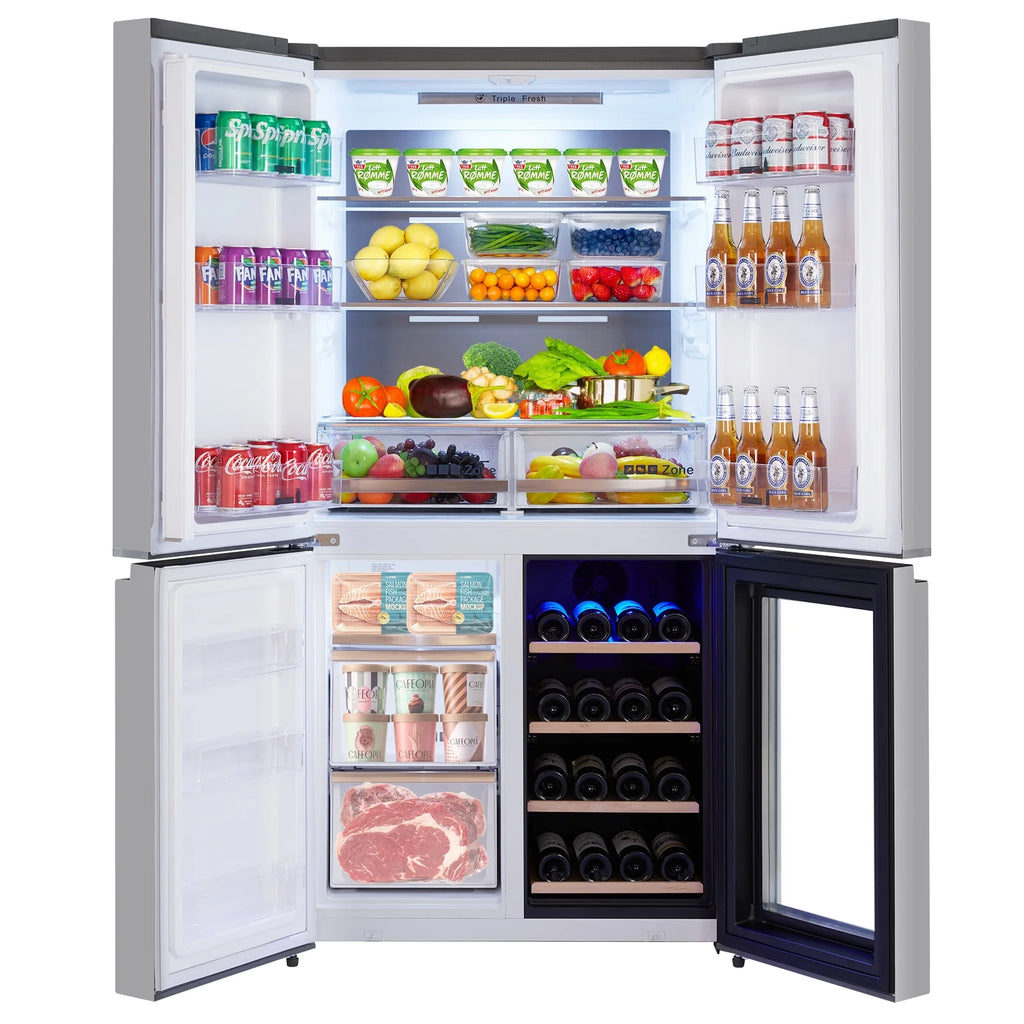 Tookss 21 Cu.Ft French Door Refrigerator, Counter Depth Stainless Steel Refrigerators, Multifunctional Fridges with Freezer, Refresh, and Wine Cooler for Kitchen, Bedroom, Office, Dorm