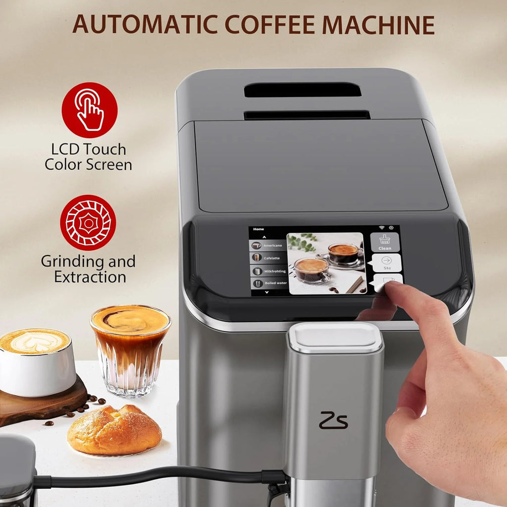 Fully Automatic Espresso Machine, 7 Coffee Varieties, 20-Bar Coffee Espresso Machine with Automatic Milk Frother, 7 Coffee Varieties, Intuitive Touch Display, 1.5-L Water Tank