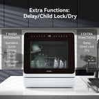 Hermitlux Portable Countertop Dishwasher, 5 Washing Programs, 5L Built-in Water Tank and Air-Dry Function, HMX-DW03