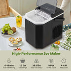 Costway Countertop Ice Maker Portable Ice Making Machine 6-13 Mins 9 Ice 26.5 lbs/24 Hrs Black