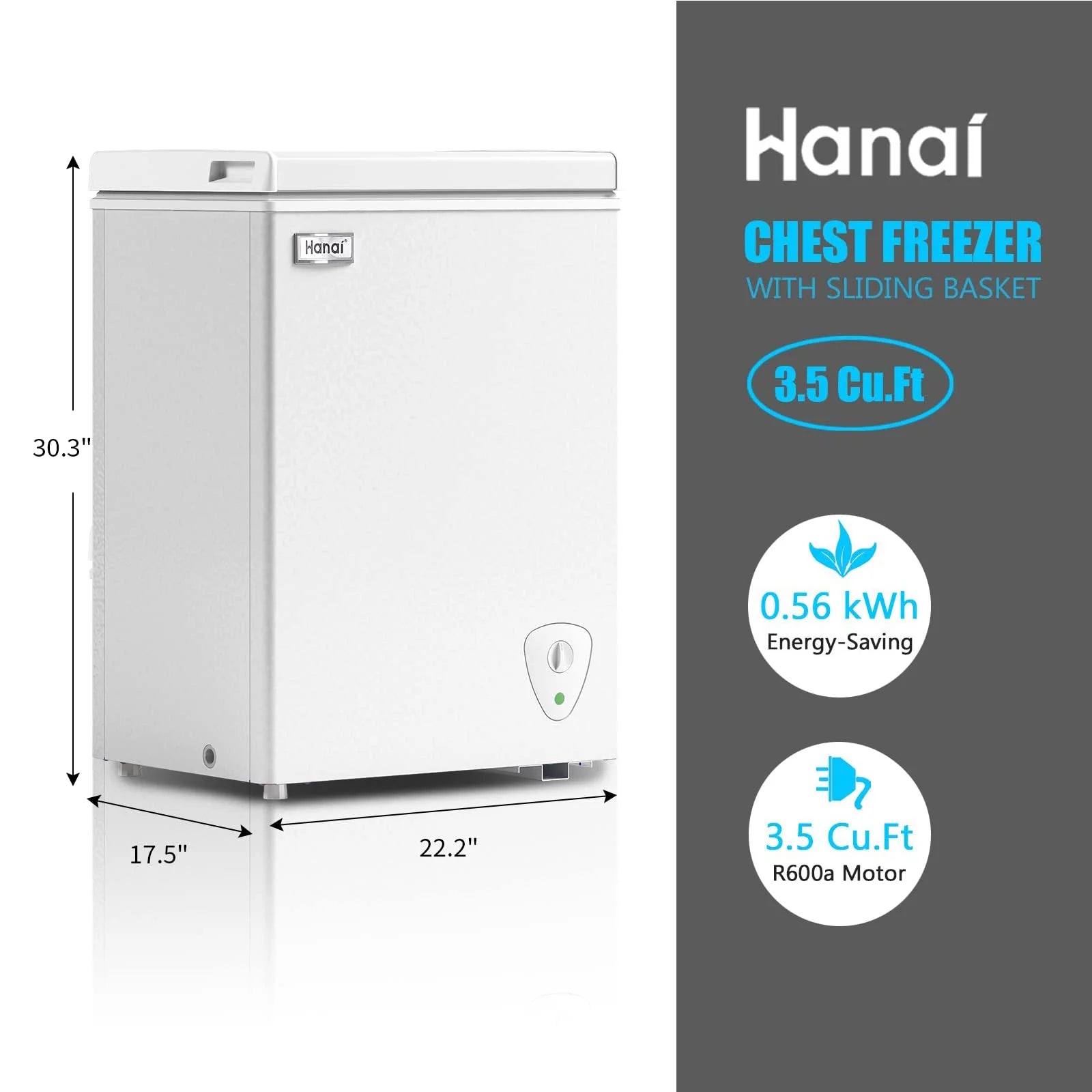 3.5 Cubic Chest Freezer, Compact Deep Freezer with Top Open Door and Removable Storage Basket, 7 Gears Temperature Control, Energy Saving, for Office Dorm or Apartment