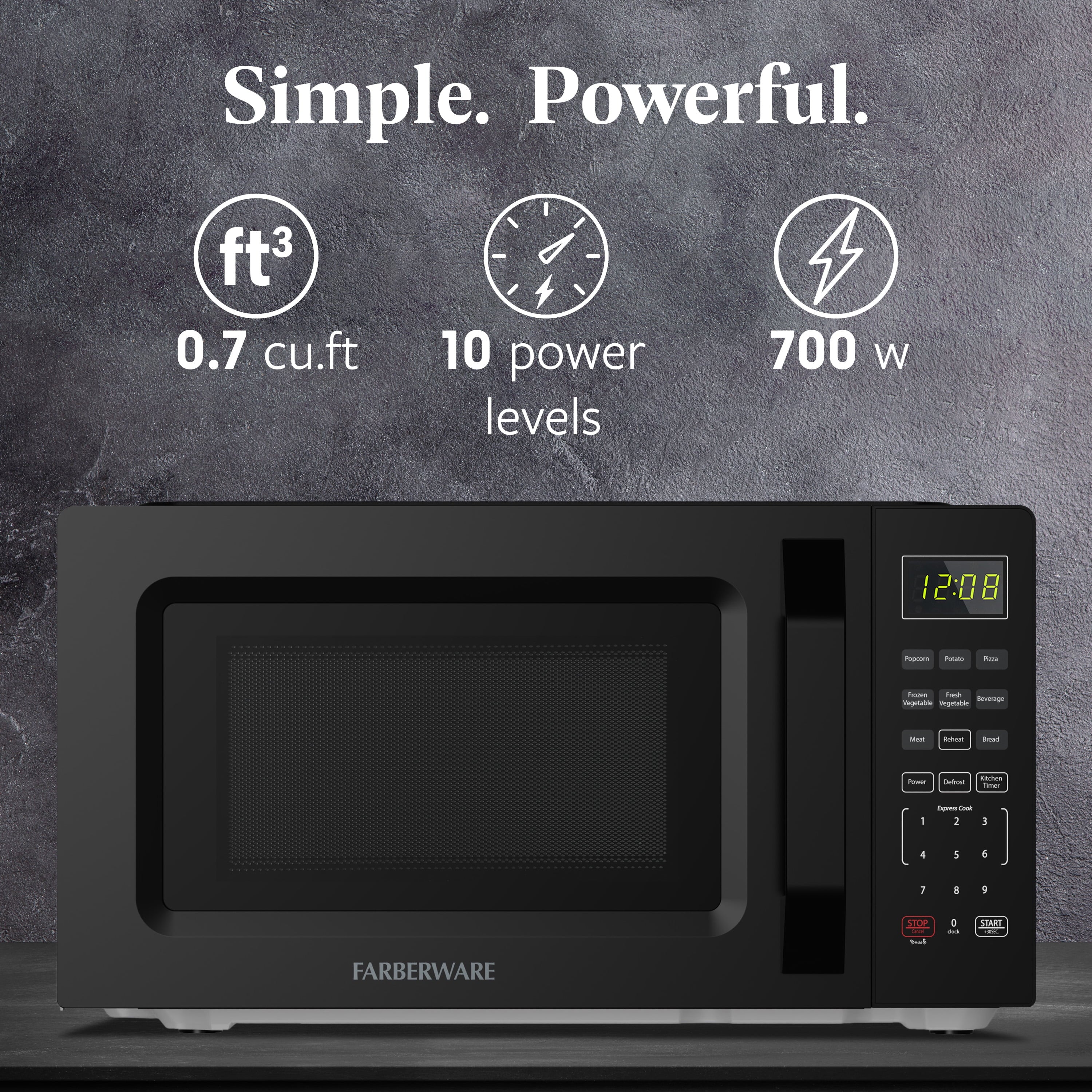 Farberware 1.1 Cu. Ft. 1000-Watt Compact Microwave Oven, Black
