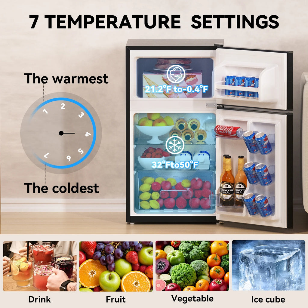 Frestec 3.2 cu. Ft.  Double Door mini fridge Compact Refrigerator, Black