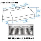 Akicon 48 Inch Range Hood Insert, Stainless Steel 8" Ducted Insert/Built-in Kitchen Vent Hood with 1200 CFM Suction, Dimmable LED Lights and Dishwasher Safe Filters, 4 Speed-Cool White