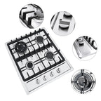 Stainless Steel 4-Burner Gas Stove, 3.0KW+1.75KW+1.0KW, Built-In Cooktop with Rotary Switch for Homes, Restaurants