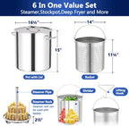 52QT Stainless Steel Turkey Fryer Pot with 36" Large Spoon, Propane Burners Kit, Tamale Steamer Pot with Basket, Steamer Rack, for Outdoor Cooking, Seafood Boil, Crawfish Boil, Home Brewing