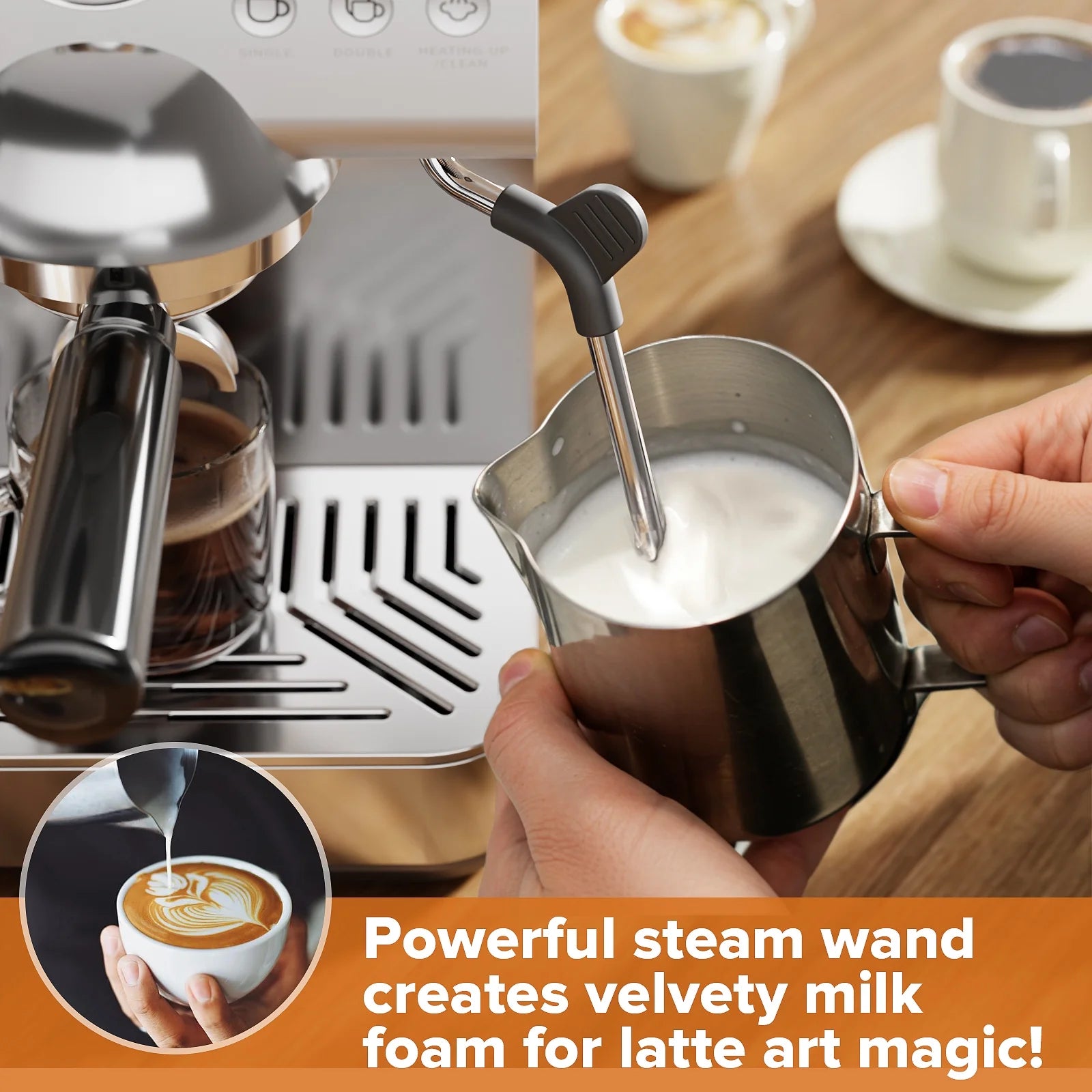 Auseo Espresso Machines with Cold Brew & Milk Frother, 20-Bar Pressure Espresso Coffee Maker, Smart LED Display & Compact Stainless Steel Design for Lattes/Cappuccinos