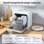 AIRMSEN Countertop Dishwasher with Salt Chamber, Portable Mini Dishwasher with 5L Built-in Water Tank, 18H Delay Start & ECO Mode, Ideal for Apartments & RVs, TDQR09