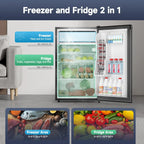 Soonbuy Compact Mini Fridge with Freezer, 4.3 Cu.Ft Single Door Refrigerator with Adjustable Temperature, Removable Shelves & Crisper Drawer, Energy Efficient Small Fridge for Bedroom, Office, Dorm, R