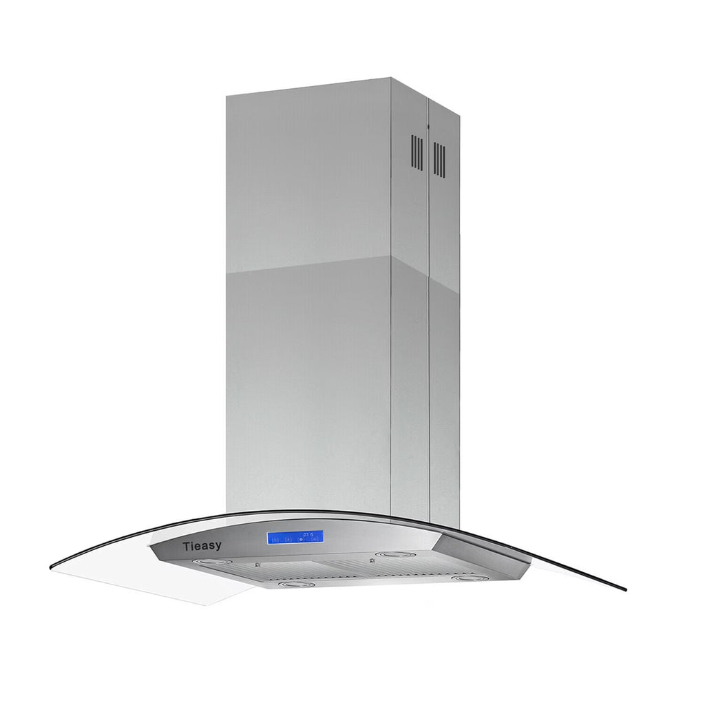 Tieasy 36 inch Island Mount Range Hood 900 CFM with Glass LCD Touch Control 4 LED Lamps