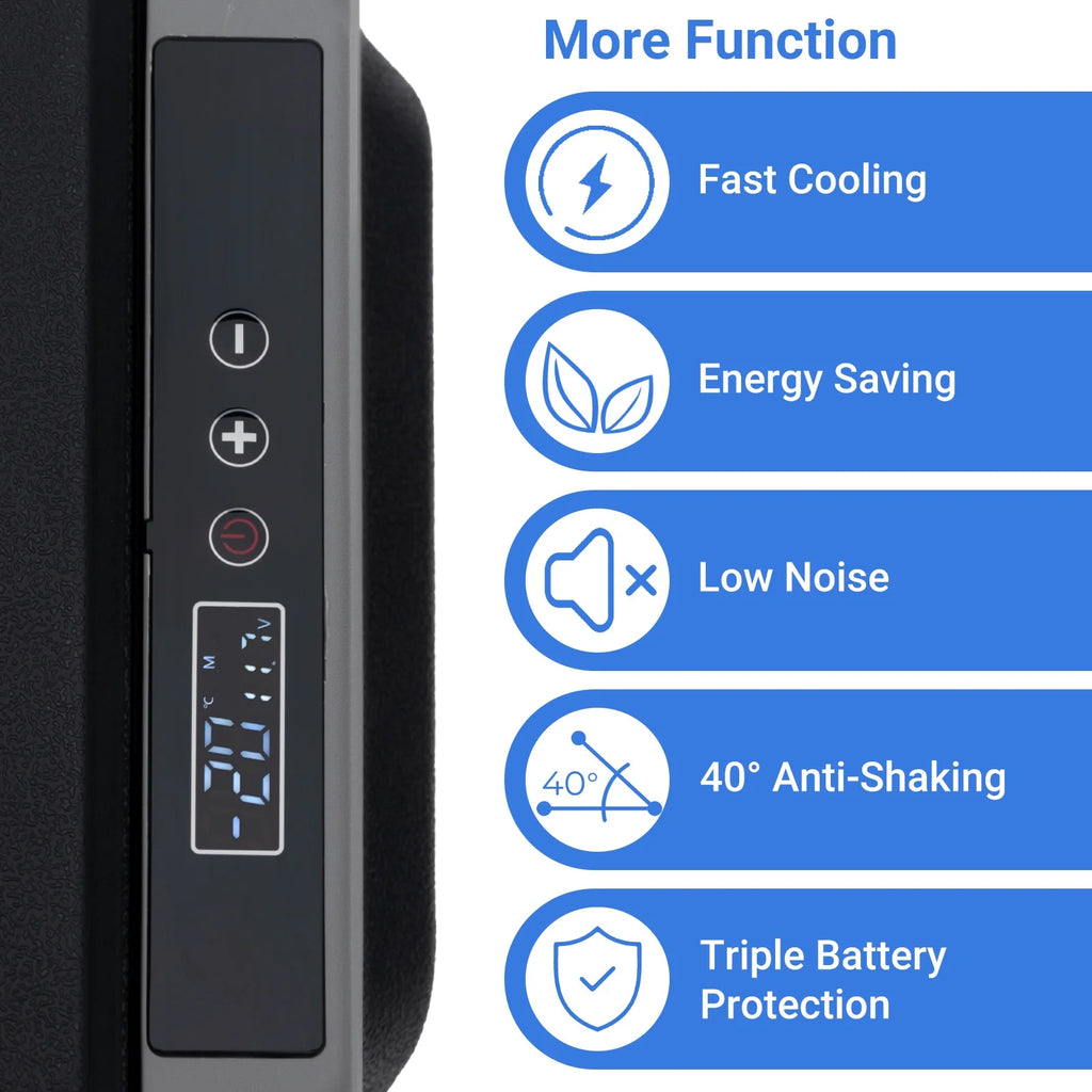 SMAD 12V/24V Car Fridge 50L Camping Mini Fridge Freezer, Quiet Electric Compressor Cool Box, Black