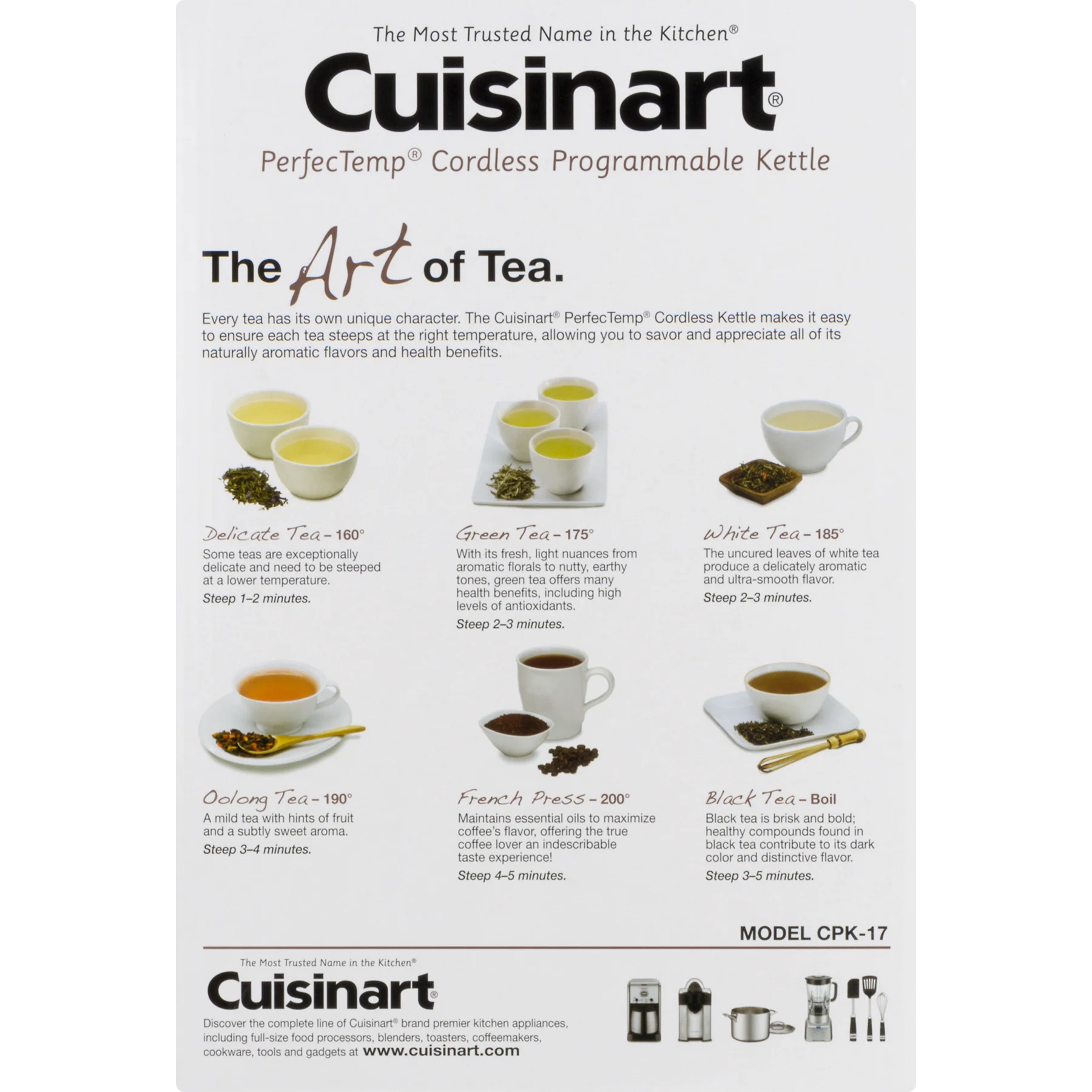 Cuisinart PerfectTemp Cordless Electric Kettle Brushed Stainless Steel (CPK-17) with 1 YR CPS Enhanced Protection Pack