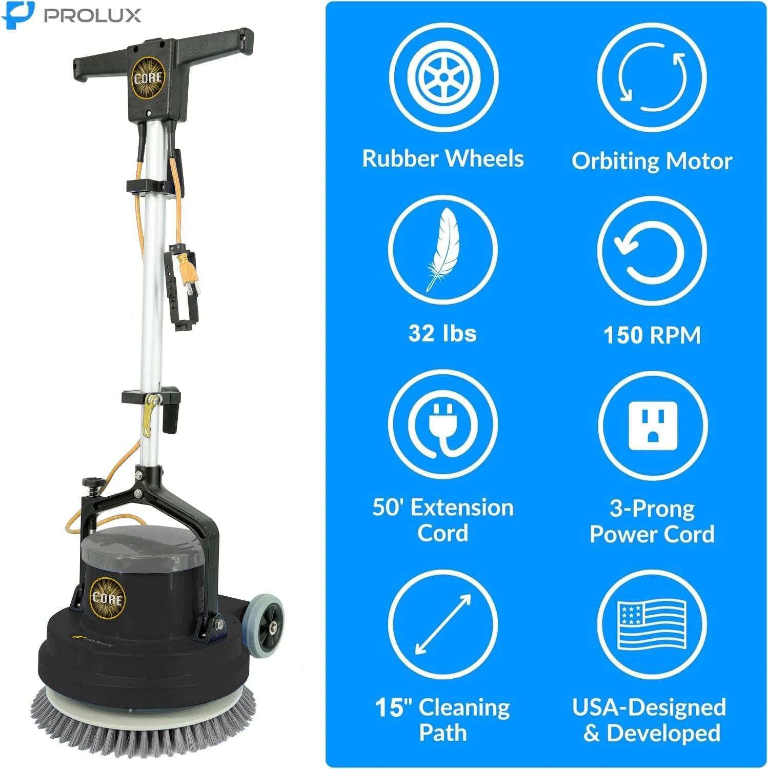 Prolux PLC15 15" Loaded Heavy Duty Single Pad Commercial Polisher Floor Buffer Machine Scrubber Loaded