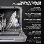 Farberware Portable Dishwasher with Built-In Water Tank with Baby Care and Fruit Wash Settings in White w/ 6-Place Setting Capacity, FDW05ASBWHA